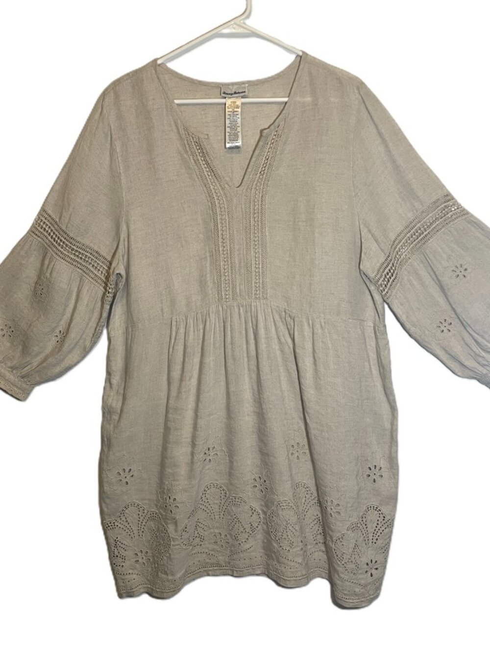 Tommy Bahama‎ St Lucia Split Neck Eyelet Linen Mini Dress Cover Up Size XL - Picture 2 of 9